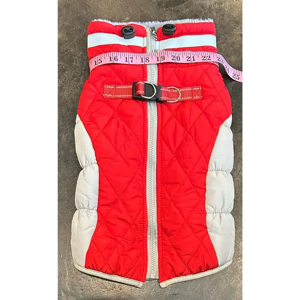 New Padded Dog Coat Warm with Thicken Furry Collar Cold Weather M Red/Gray Snow